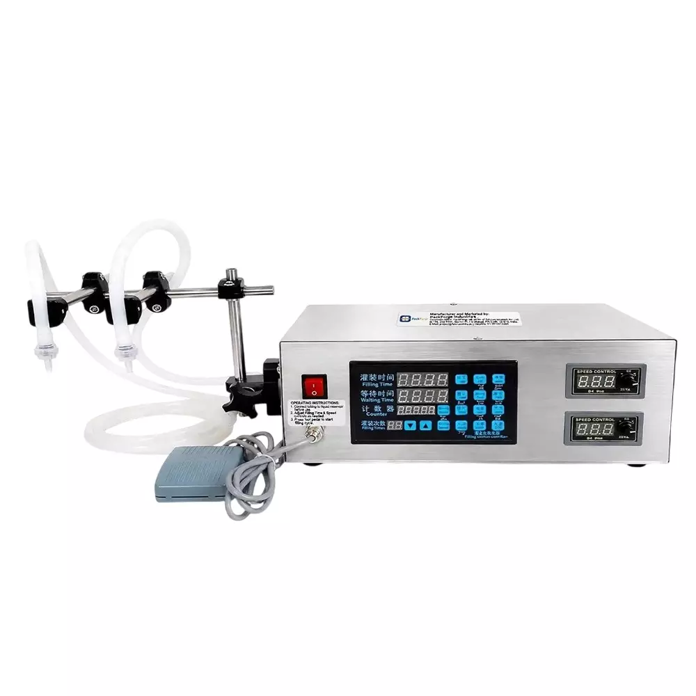 PackForge Premium Double Head Liquid Filling Machine with Accessories Table Top Mounting 5-2000 ml Filling Capacity, PFA-LFD-P-T