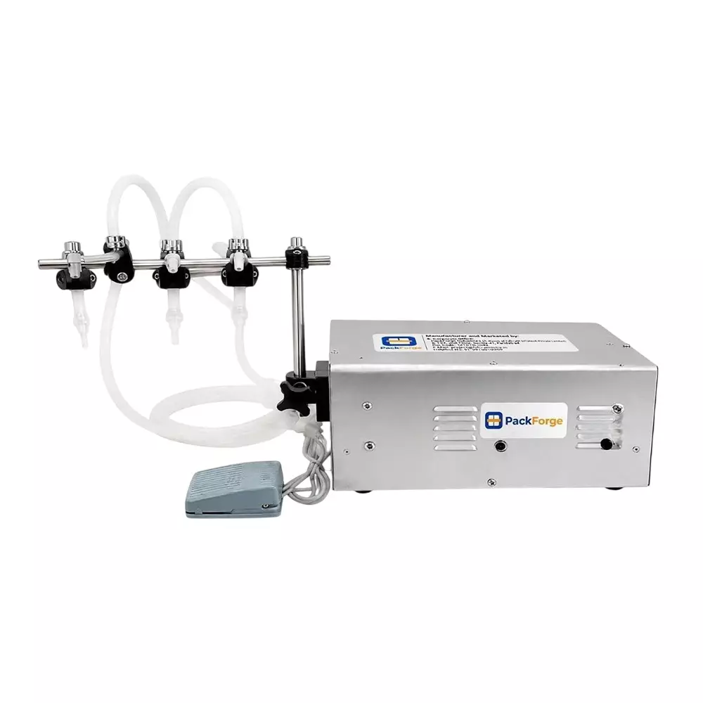 PackForge Double Head Liquid Filling Machine with Accessories Double Nozzle 10-1000 ml Filling Capacity, PFA-LFD-B-N