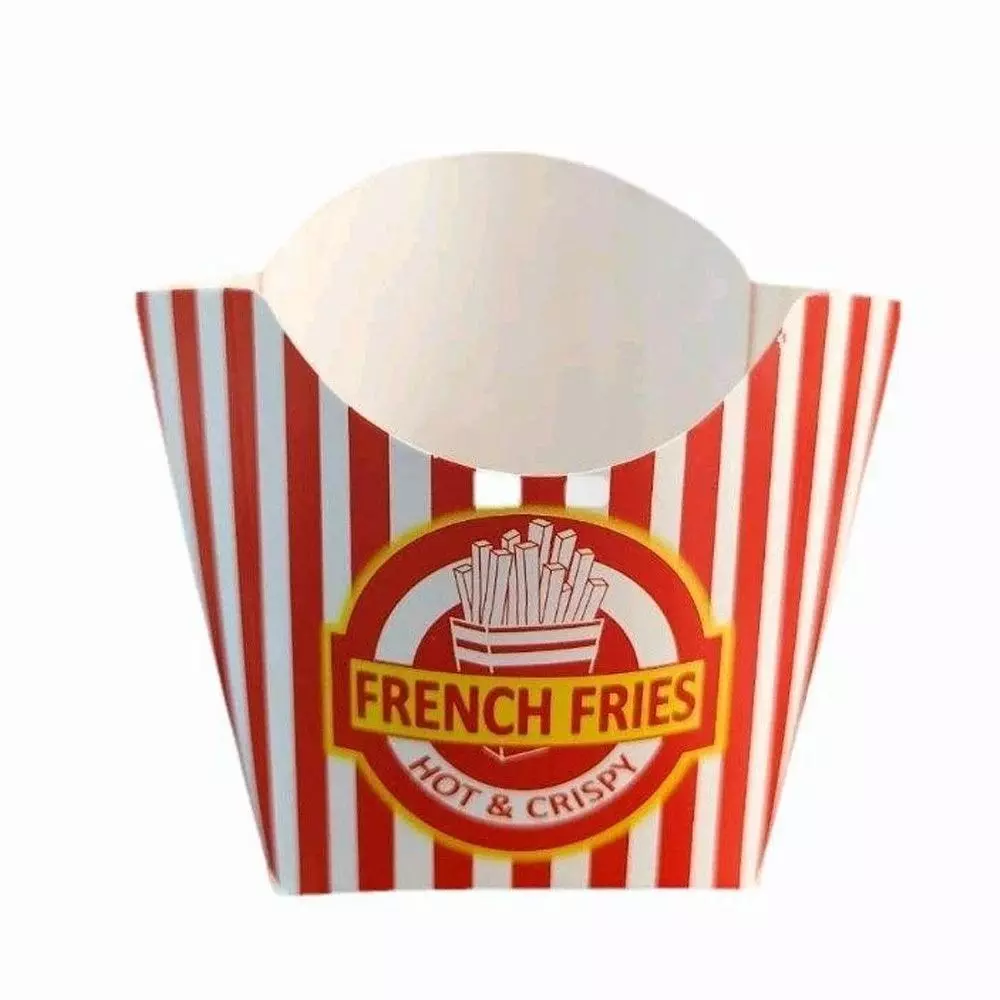 GENERIC French Fries Pouch Box Red & White 100 g Capacity Striped & Printed Disposable (Pack of 25 Pcs)