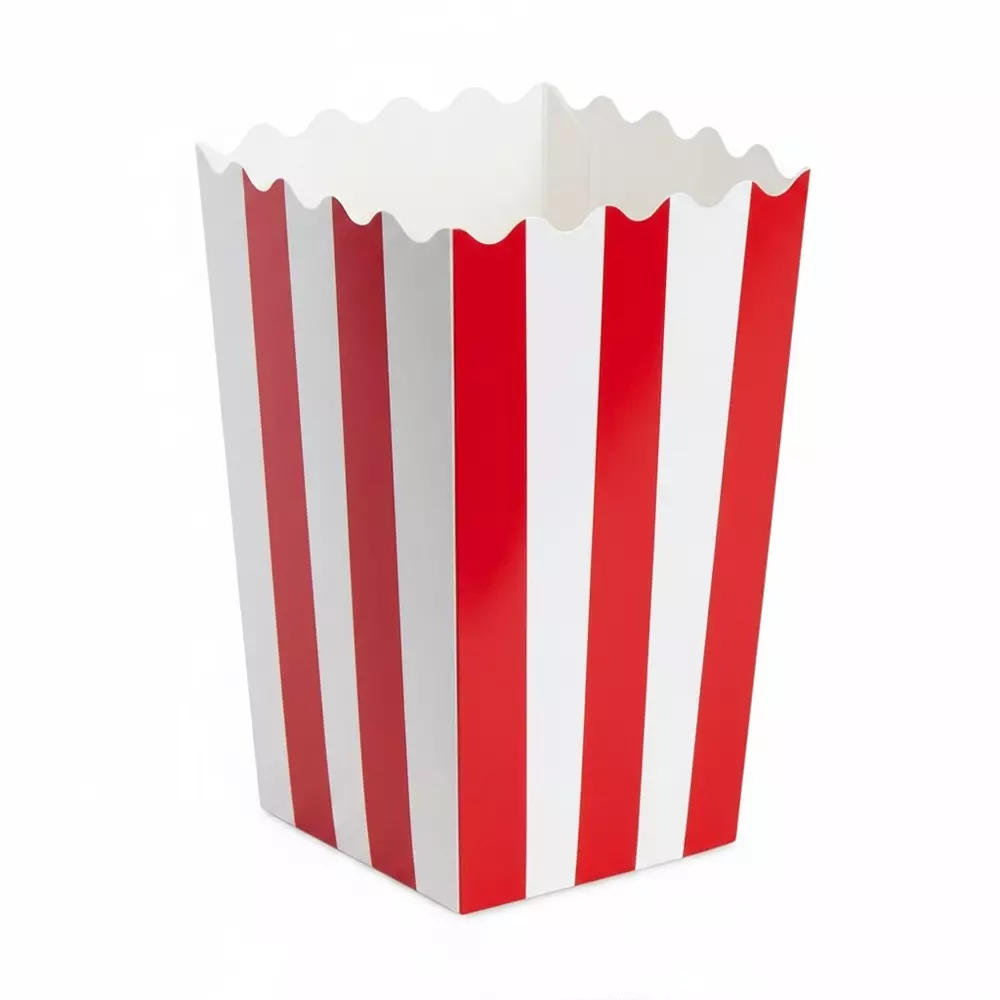 GENERIC Small Popcorn Favor Box Red & White Striped Pattern 14.2x8.4 cm Size 600 ml Capacity, POP100 (Pack of 100 Pcs)