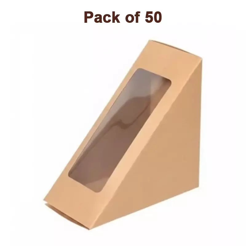 generic-triangle-sandwich-box-brown-with-transparent-window-9x65x18-inch-size-bpa-free-kraft-paper-pack-of-50-pcs