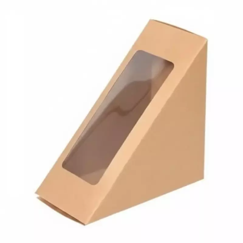 GENERIC Triangle Sandwich Box Brown with Transparent Window 9x6.5x1.8 inch Size BPA-Free Kraft Paper (Pack of 200 Pcs)