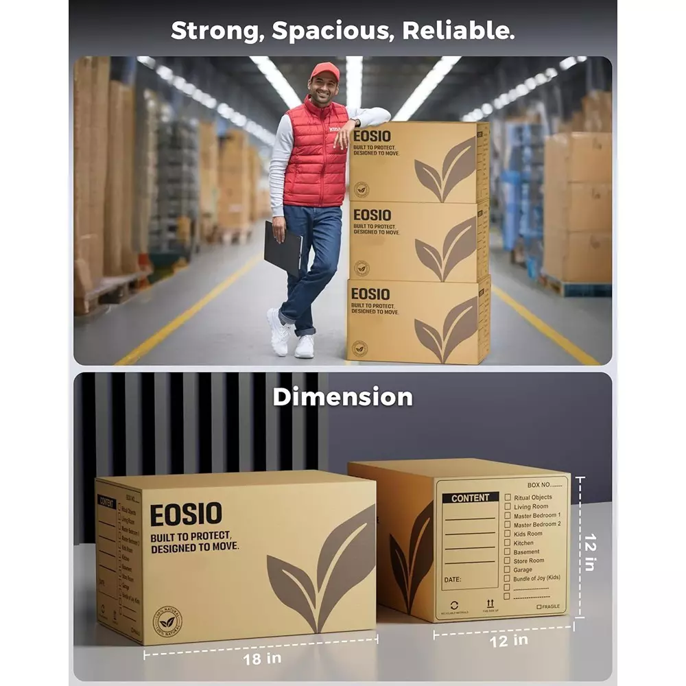 Eosio Corrugated Boxes 5 Ply 18X12X12 inch Size Cardboard Brown (Pack of 10)