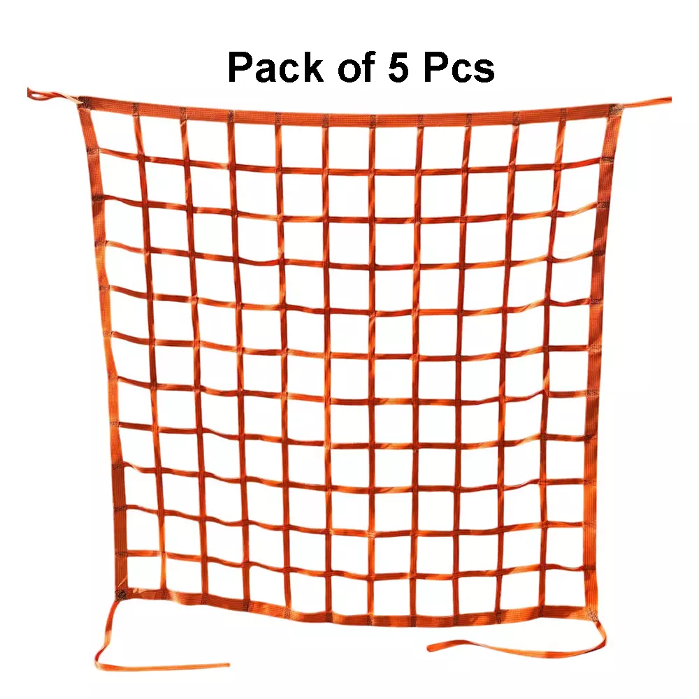 Sicuro Container Cargo Net Orange 8x8 ft (244x244 cm) Size Square Shape Polyester for Industrial Use, (Pack of 5 Pcs)