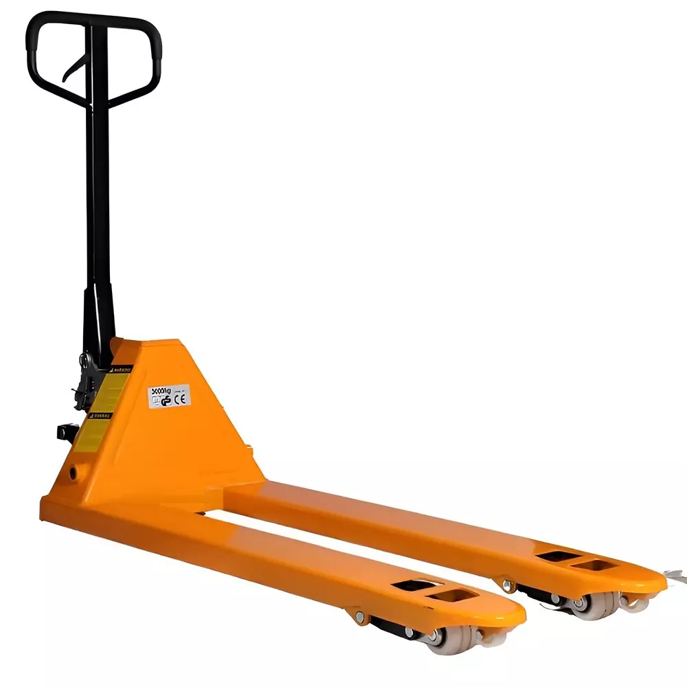 Hartley Hydraulic Hand Pallet Truck with Wide Forks 2500 Kg Load Capacity Alloy Steel 6 Wheel Nylon Orange