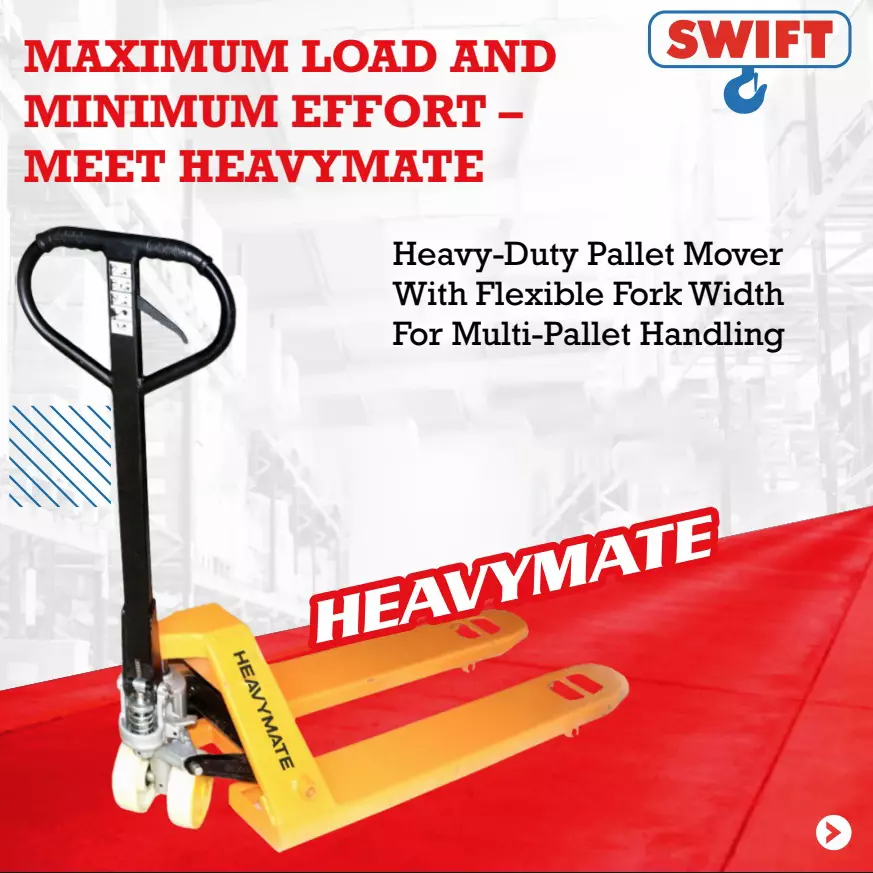SWIFT Heavymate Hand Pallet Truck 2500 Kg (2.5 Ton) Capacity 550 mm (21.6 inch) Fork Width Mild Steel Yellow