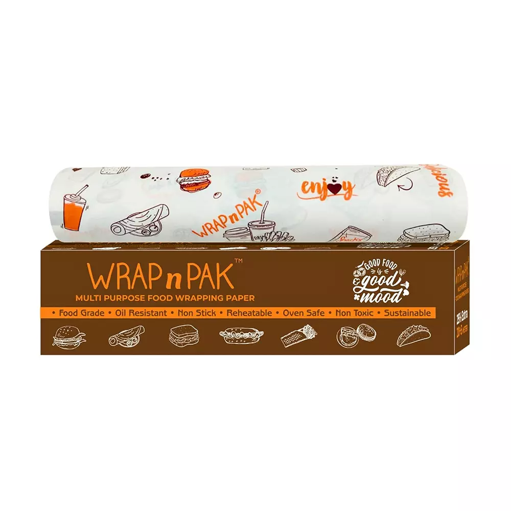 WRAP n PAK Wrapping Paper Roll Twin Tone Parchment Type 11 Inch (27.94 cm) x 25 m Reheatable, (Pack of 40 Pcs)