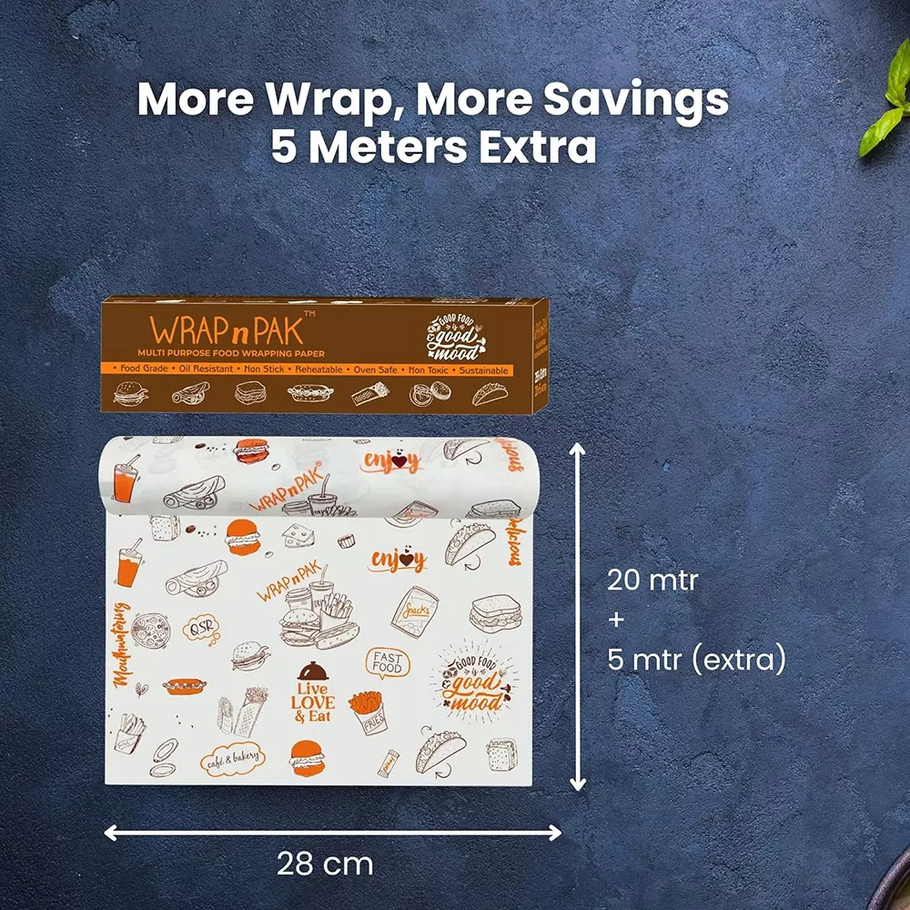 WRAP n PAK Wrapping Paper Roll Twin Tone Parchment Type 11 Inch (27.94 cm) x 25 m Reheatable, (Pack of 40 Pcs)