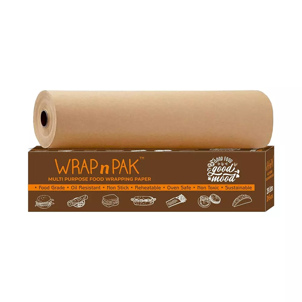 WRAP n PAK Wrapping Paper Roll Plain Brown Parchment Type 11 Inch (27.94 cm) x 25 m Reheatable, (Pack of 40 Pcs)