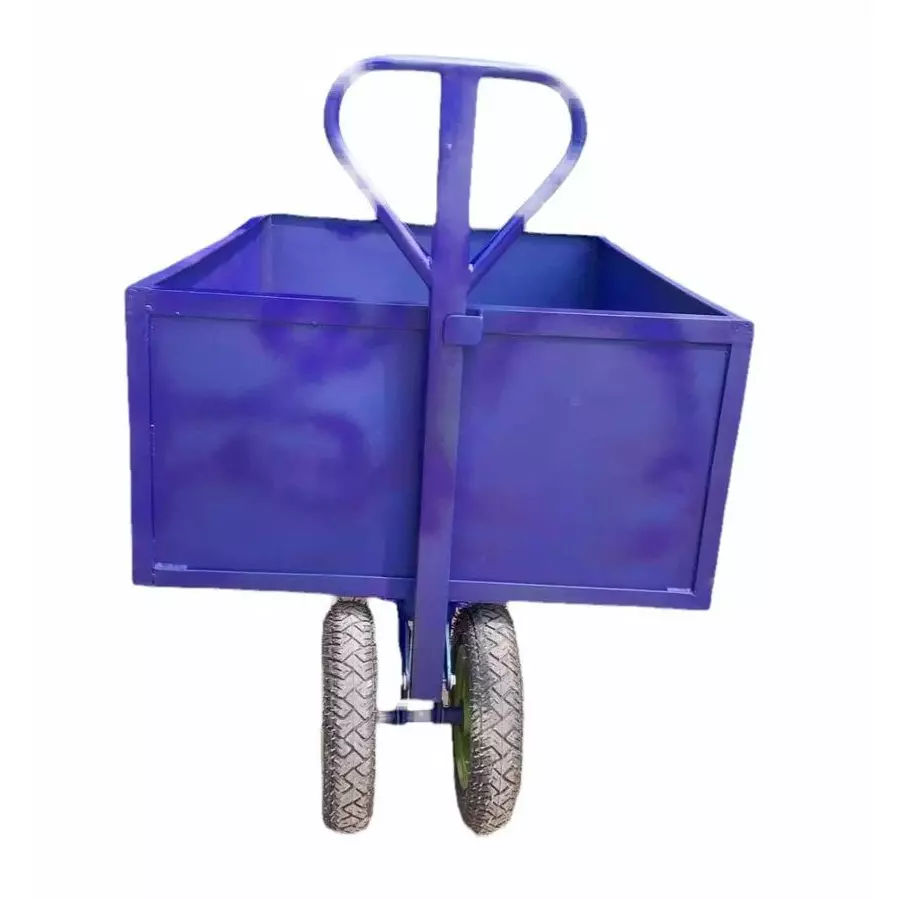 Rimsha Heavy-Duty Material Handling Trolley Solid Rubber Wheels 10 Inch (25.4 cm) Single Handle 900x600x750 mm Metal Sheet (All Side) for Industrial Use