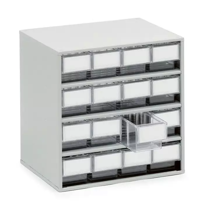 Treston 16 Drawer Storage Unit Plastic 395 x400 x300 mm Clear, 1630-1
