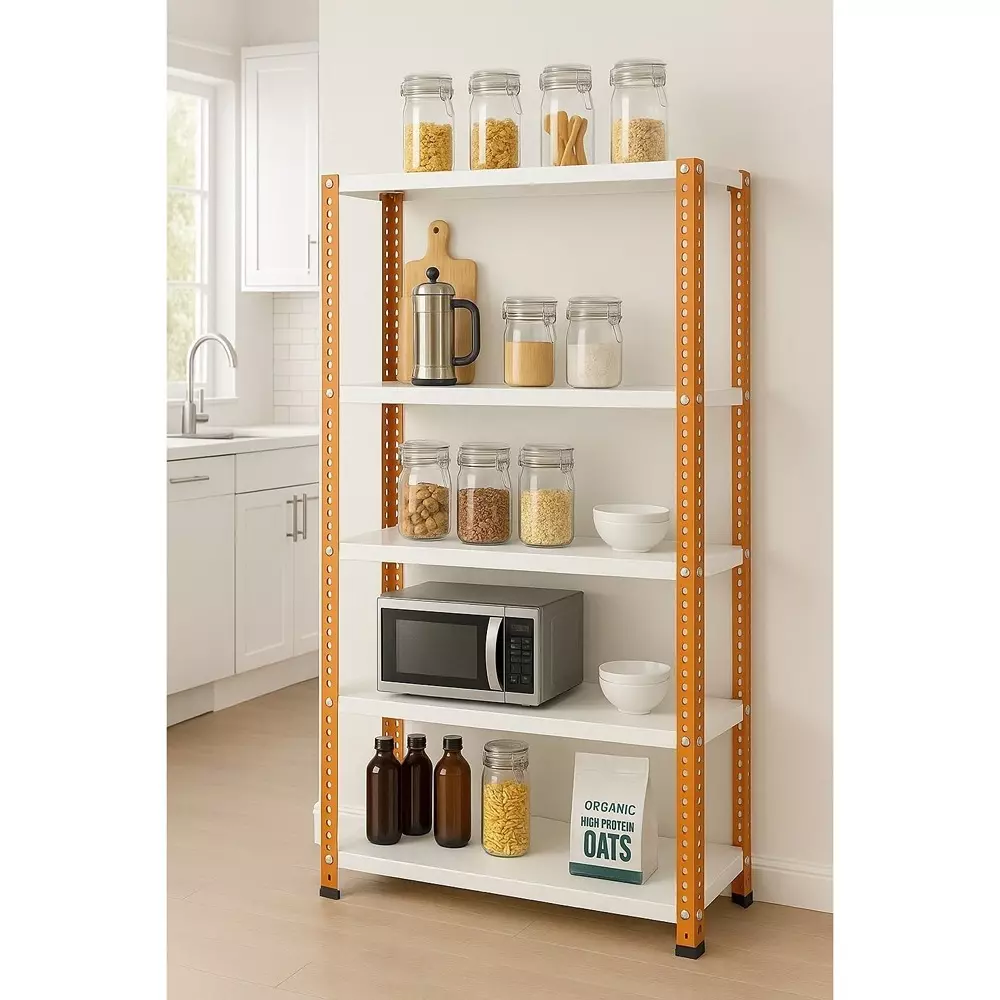 spacious-metal-kitchen-cabinet-orange-and-ivory-5-shelves-12x24x88-inch