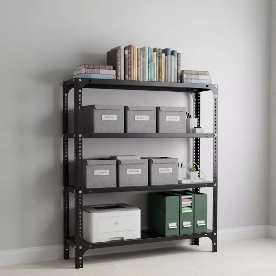 spacious-book-shelf-rack-metal-grey-4-shelves-36x29x9-inch-size