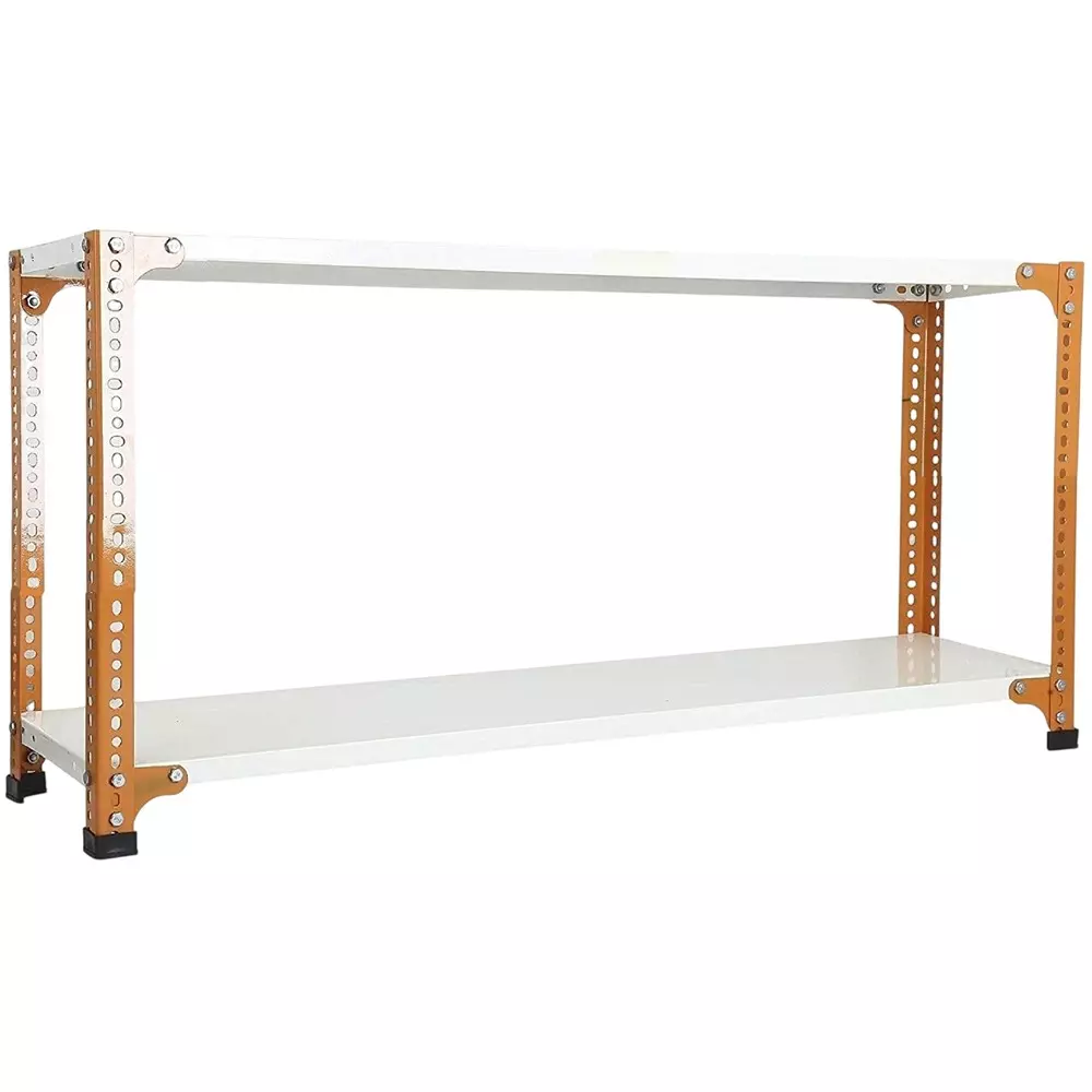 Spacious Luggage Rack Iron Orange and Ivory 2 Shelves 15x36x36 inch Size