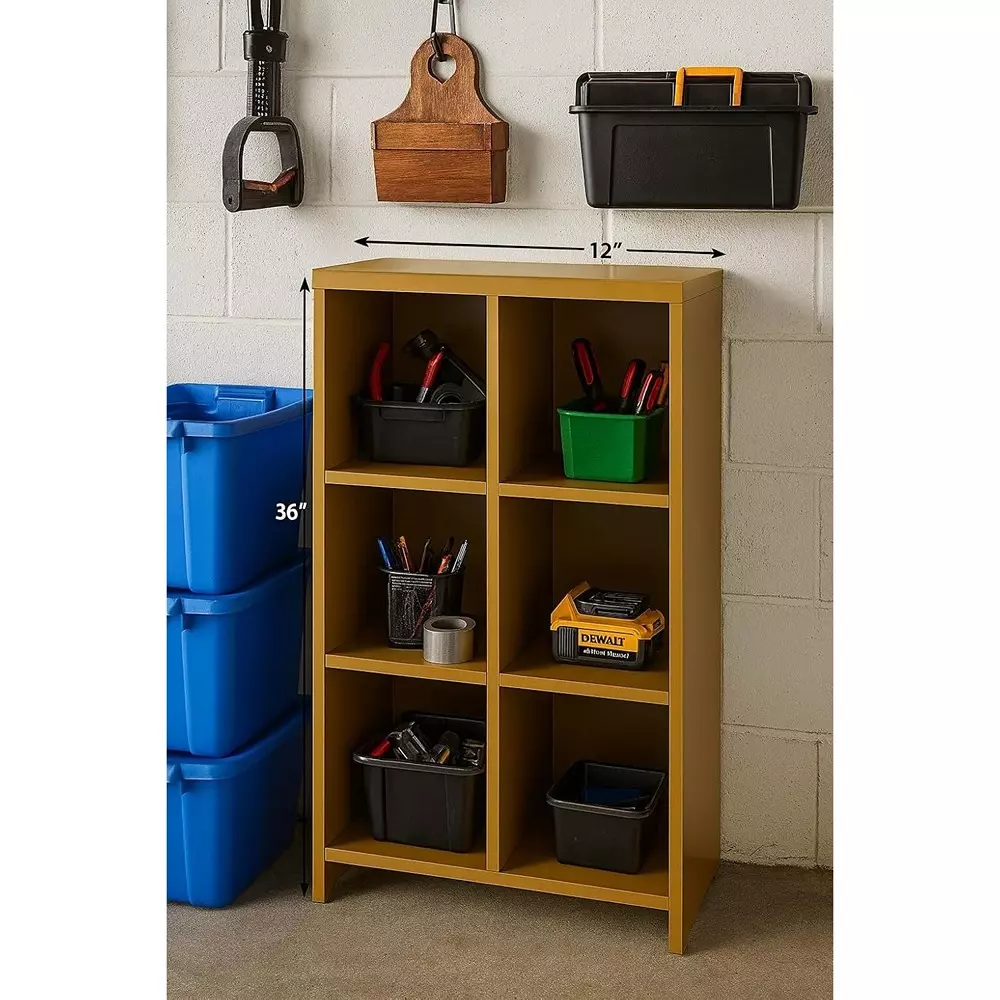 Menage 6-Cube Storage Organizer 6 Compartments 91.44x60.96x30.48 cm Gold Metal Frame