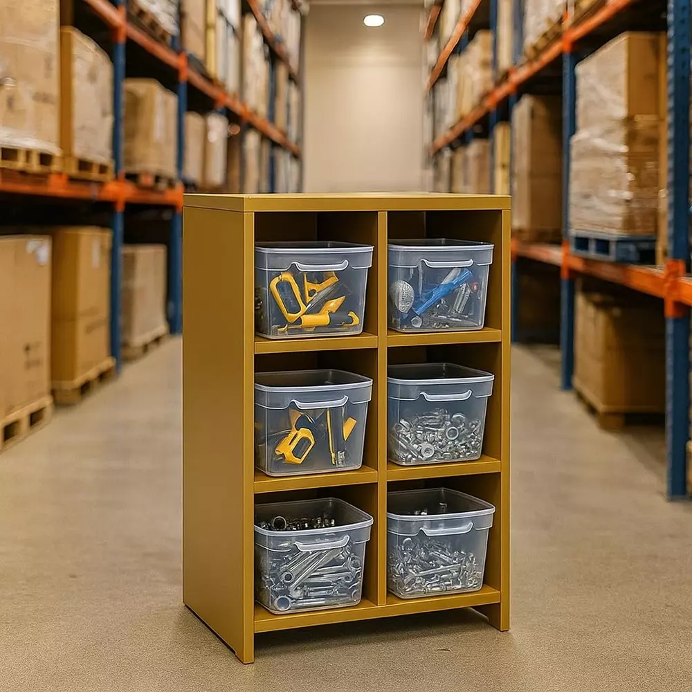 Menage 6-Cube Storage Organizer 6 Compartments 91.44x60.96x30.48 cm Gold Metal Frame