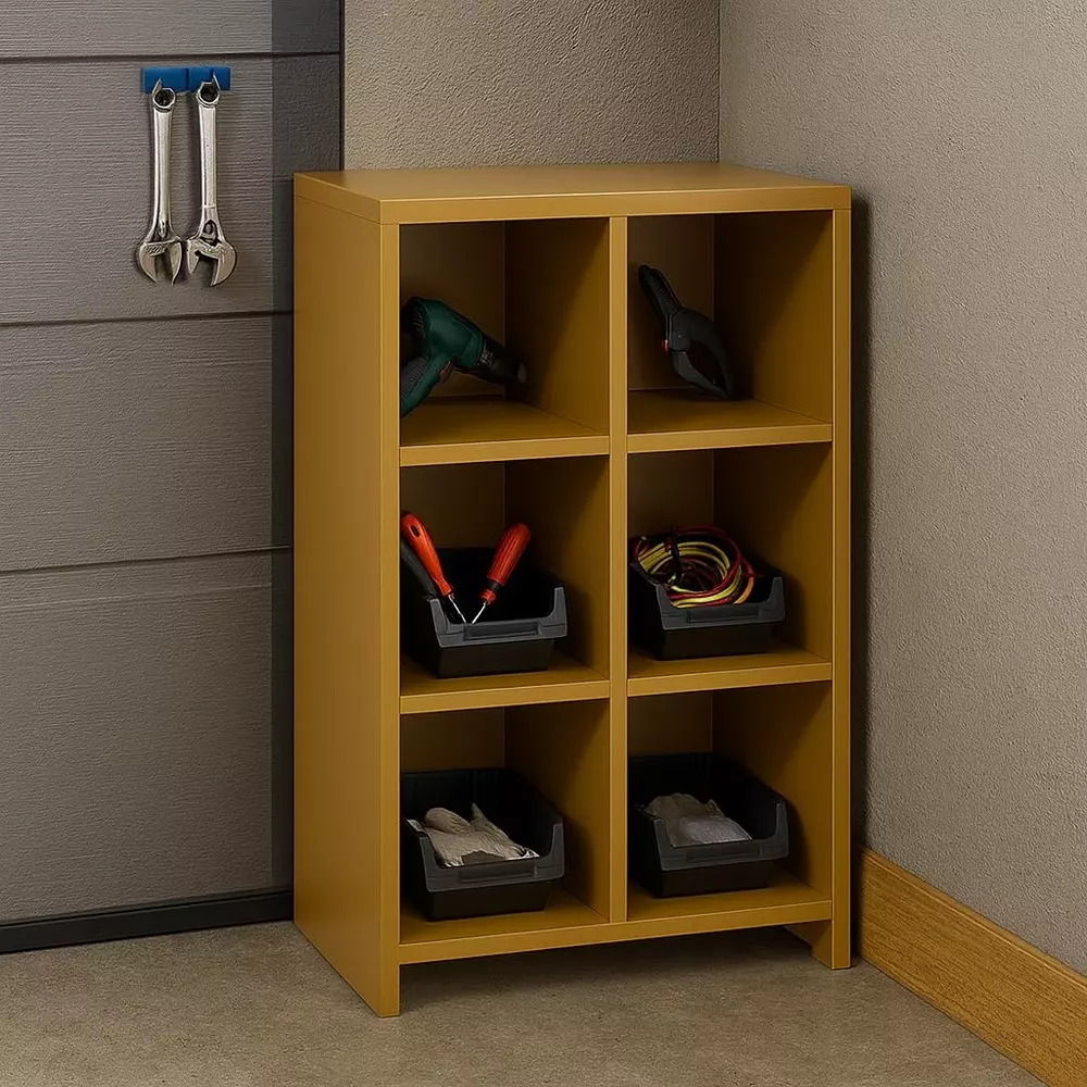 Menage 6-Cube Storage Organizer 6 Compartments 91.44x60.96x30.48 cm Gold Metal Frame