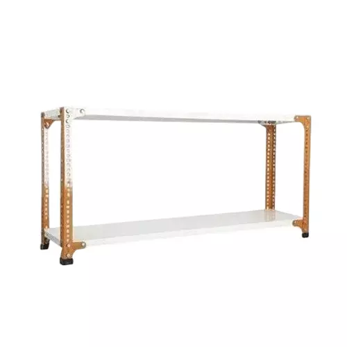 Spacious Luggage Rack Iron Orange and Ivory 2 Shelves 18x36x37 inch Size