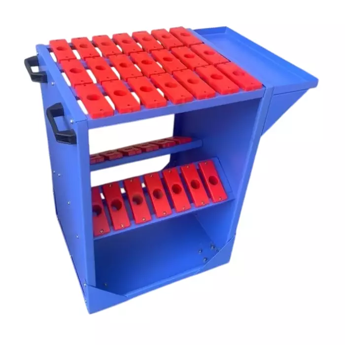 Rimsha Tool Holder Trolley with 30 Pockets 4 Inch (10.16 cm) Wheel Size 600x450x750 mm Mild Steel for Industrial Use