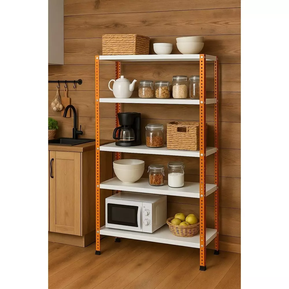 spacious-metal-kitchen-cabinet-orange-and-ivory-5-shelves-12x24x79-inch