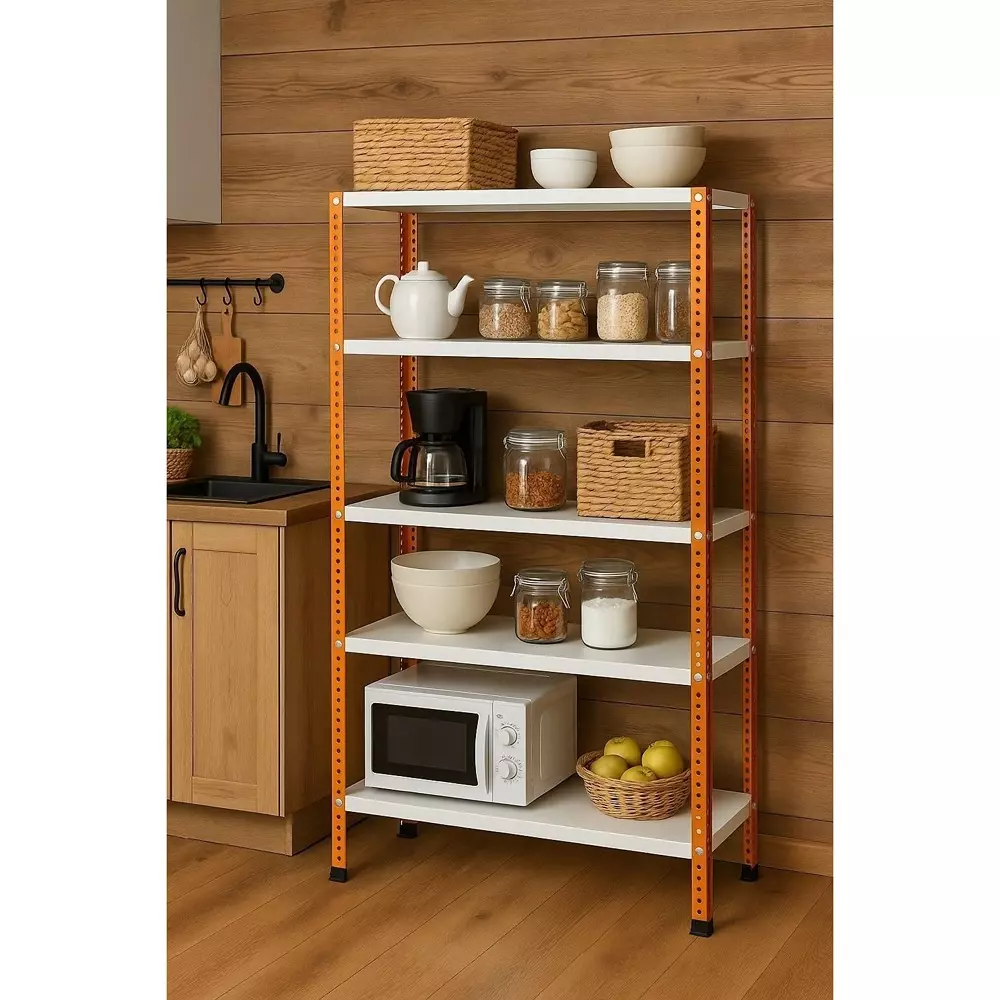 spacious-metal-kitchen-cabinet-orange-and-ivory-5-shelves-15x24x73-inch