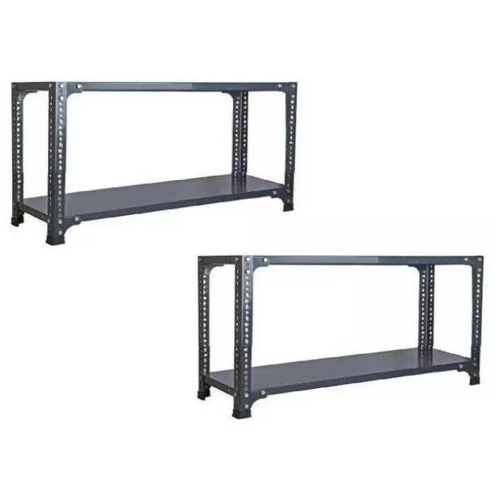Spacious Luggage Rack Iron Grey Color 2 Shelves 12x24x36 inch Size (Pack of 2)