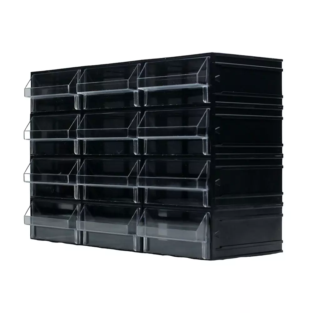 RS PRO Drawer Storage Unit 338x225x133 mm Polystyrene Transparent/Black Transparent Drawer 12, 2806425