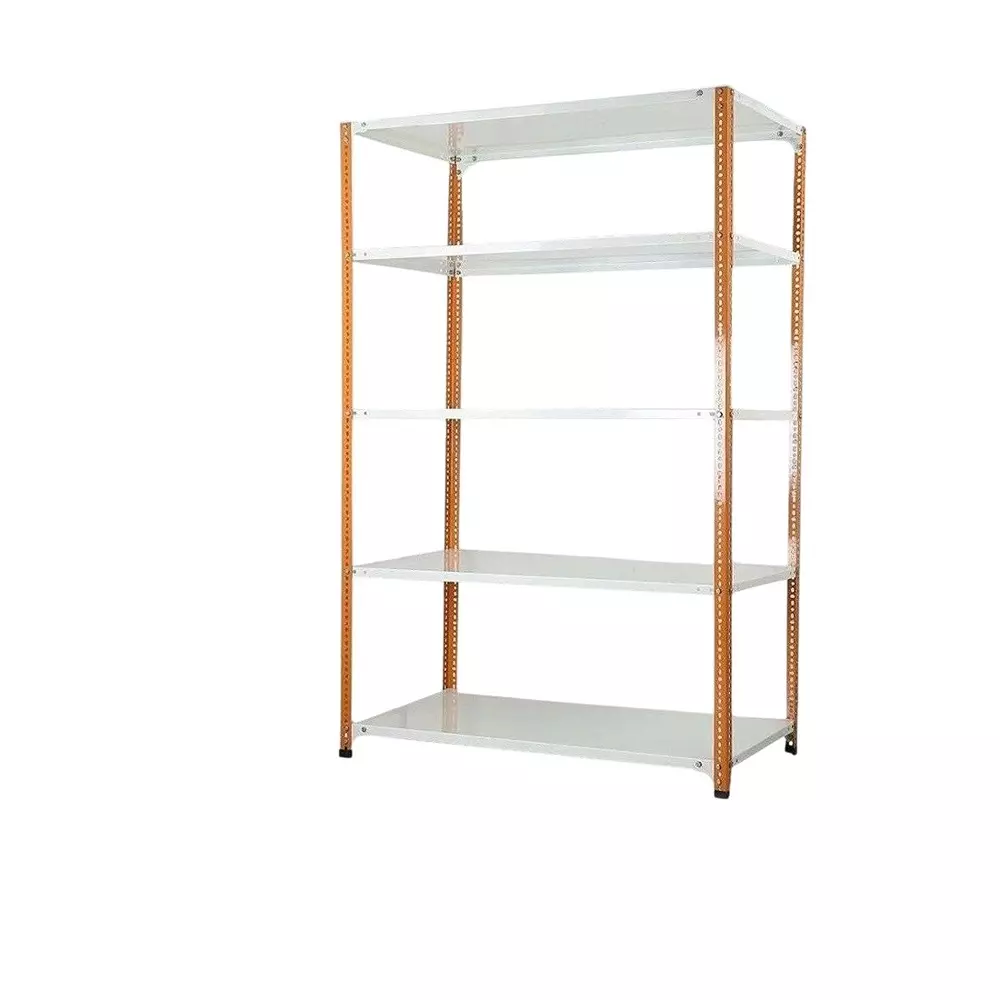 Spacious Luggage Rack Iron Orange and Ivory 5 Shelves 15x36x71 inch Size