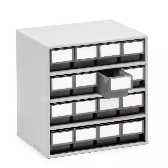 Treston 16 Drawer Storage Unit Plastic 395 x400 x300 mm Grey, 1630-3