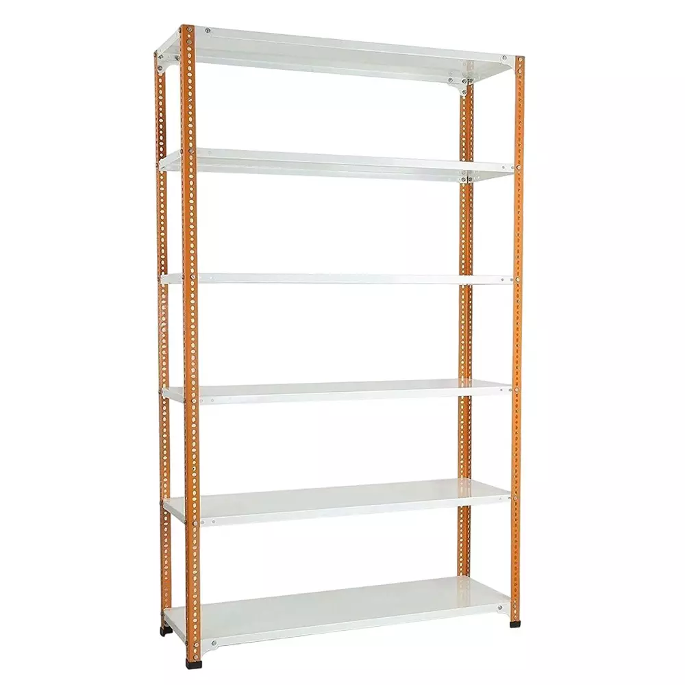 Spacious Metal Kitchen Cabinet Orange and Ivory 6 Shelves 15X36X78 inch Size
