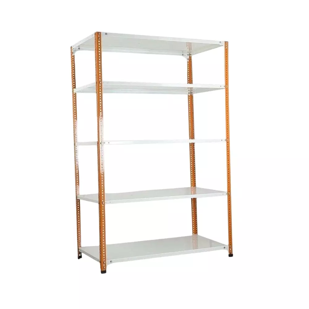 Spacious Luggage Rack Iron Orange and Ivory 5 Shelves 12x36x78 inch Size