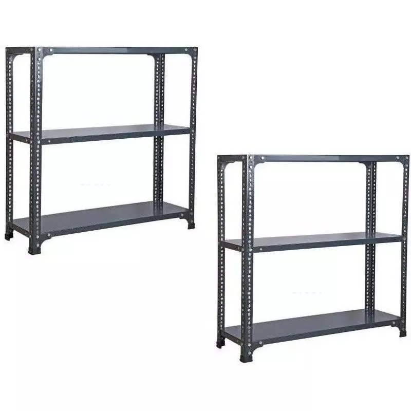 Spacious Luggage Rack Iron Grey Color 3 Shelves 12x24x48 inch Size (Pack of 2)