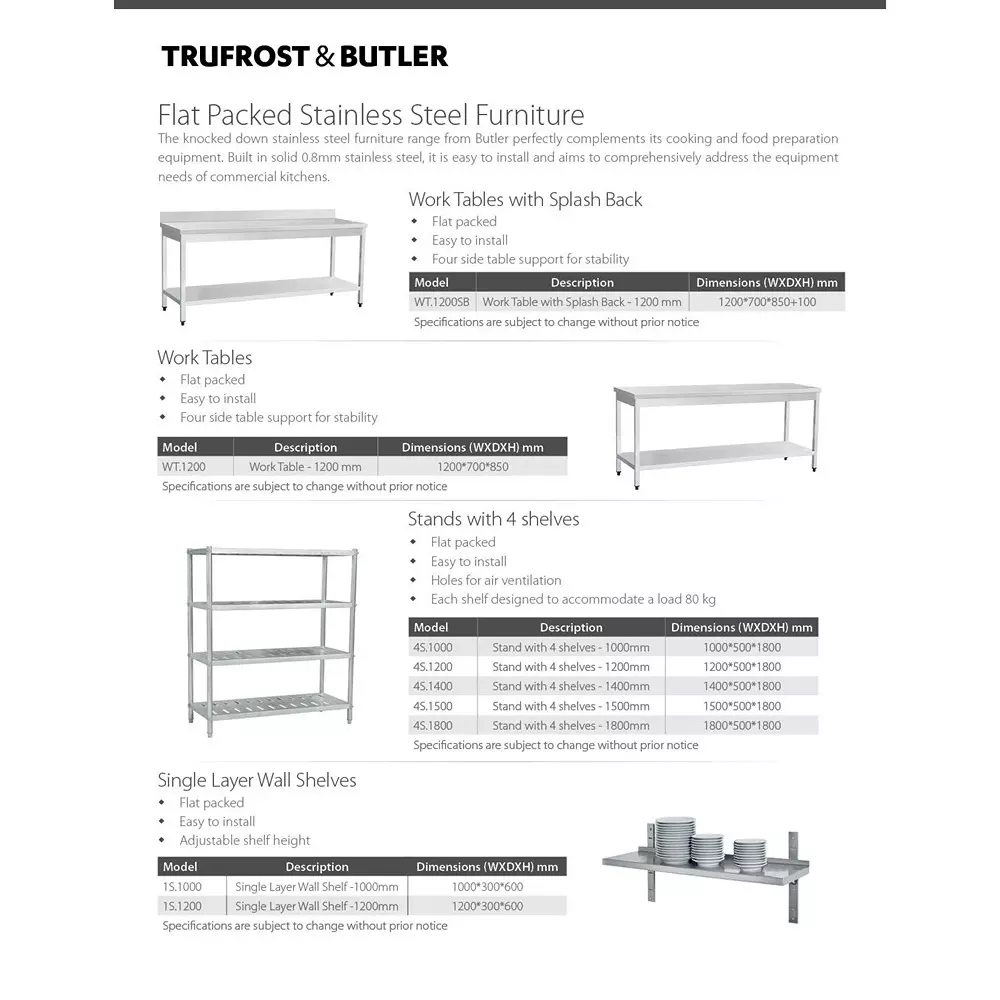 Butler Stainless Steel Single Layer Wall Shelve, 1S.1200