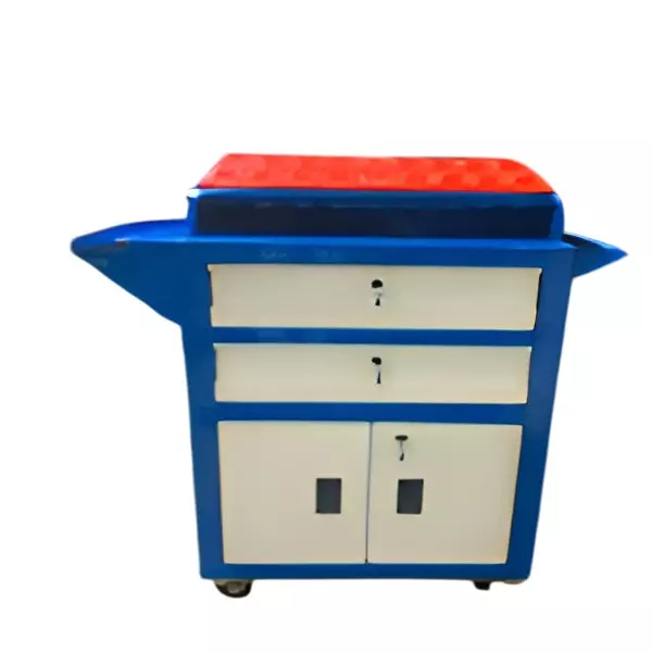 Rimsha Tool Holder Trolley with 18 Pockets, 2 Drawers & Lockable Cabinet 650x450x1000 mm Mild Steel for Industrial Use