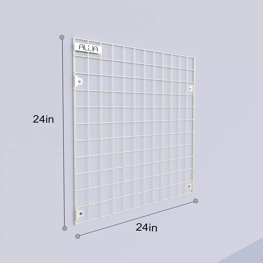 Alija Wall Display Grid Panel Metal 60.96x60.96 cm Ivory 5 Kg Load Capacity for Home, Office & Shop Use
