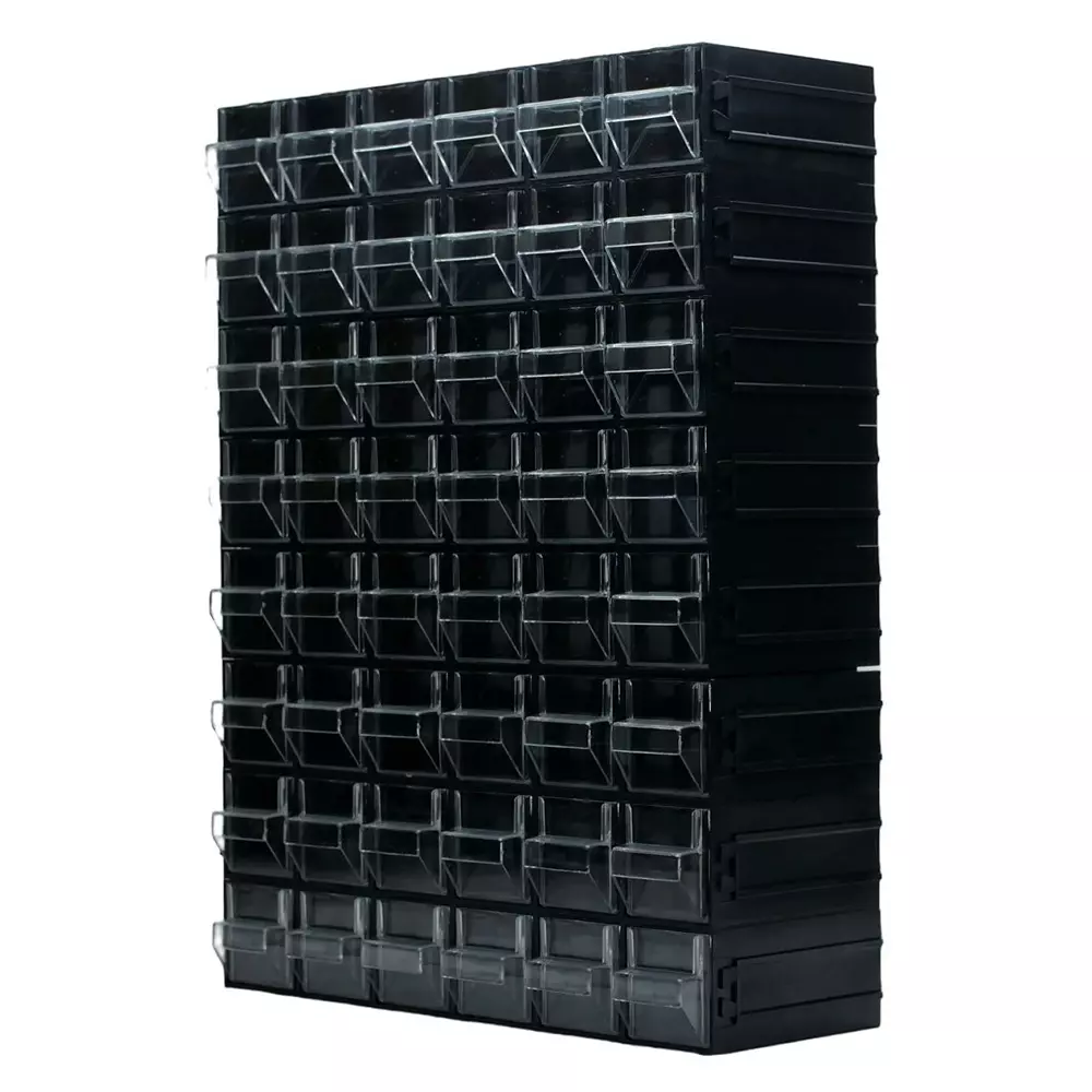 RS PRO Drawer Storage Unit 338x450x133 mm Polystyrene Black/Transparent Transparent Drawer 48, 2806422