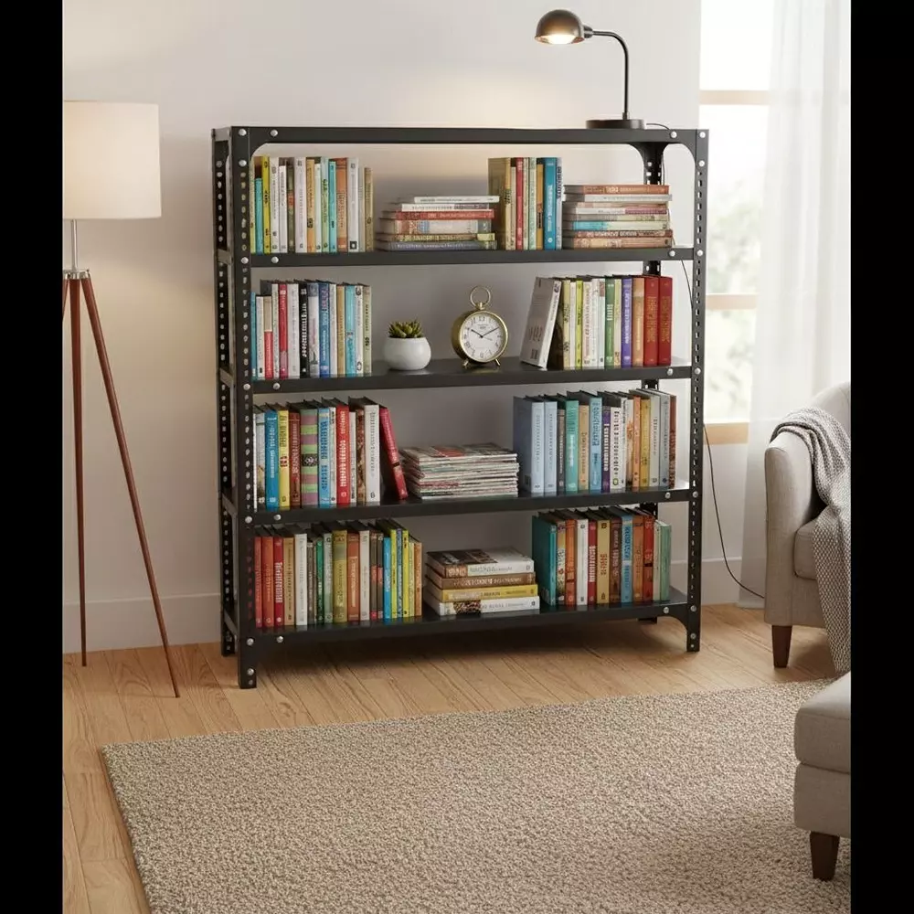 spacious-book-shelf-rack-metal-grey-5-shelves-36x36x9-inch-size