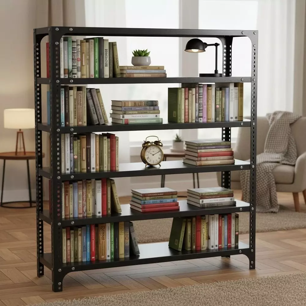 spacious-book-shelf-rack-metal-grey-5-shelves-36x36x9-inch-size