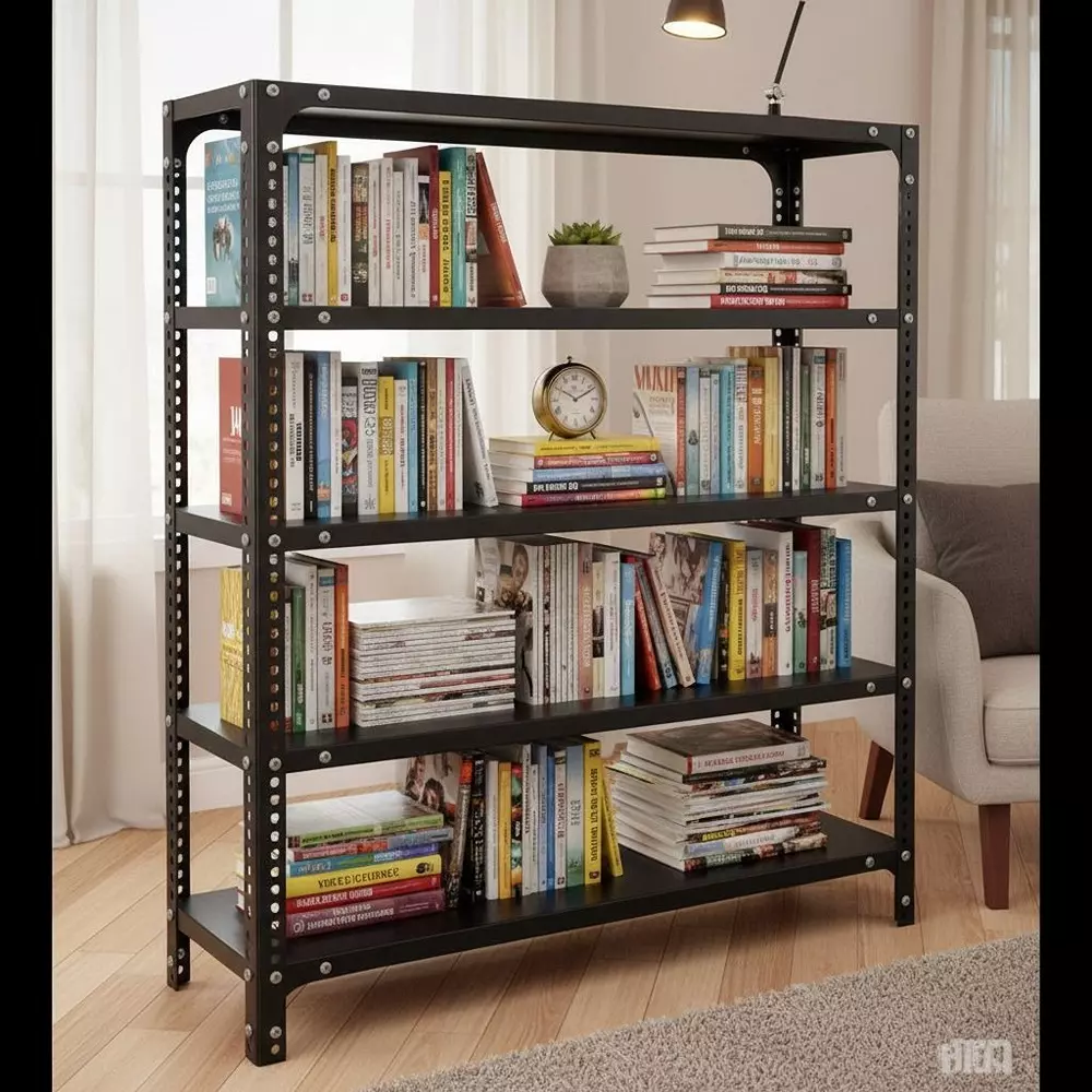 spacious-book-shelf-rack-metal-grey-5-shelves-36x36x9-inch-size