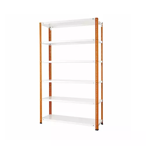 Spacious Luggage Rack Iron Orange and Ivory 6 Shelves 15x36x78 inch Size