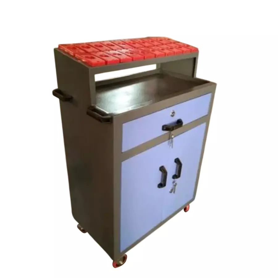 Rimsha Tool Holder Trolley with 20 Pockets 4 Inch (10.16 cm) Wheel Size 650x450x700 mm Mild Steel for Industrial Use
