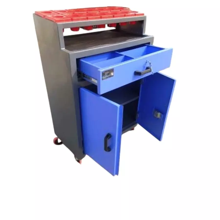 Rimsha Tool Holder Trolley with 20 Pockets 4 Inch (10.16 cm) Wheel Size 650x450x700 mm Mild Steel for Industrial Use
