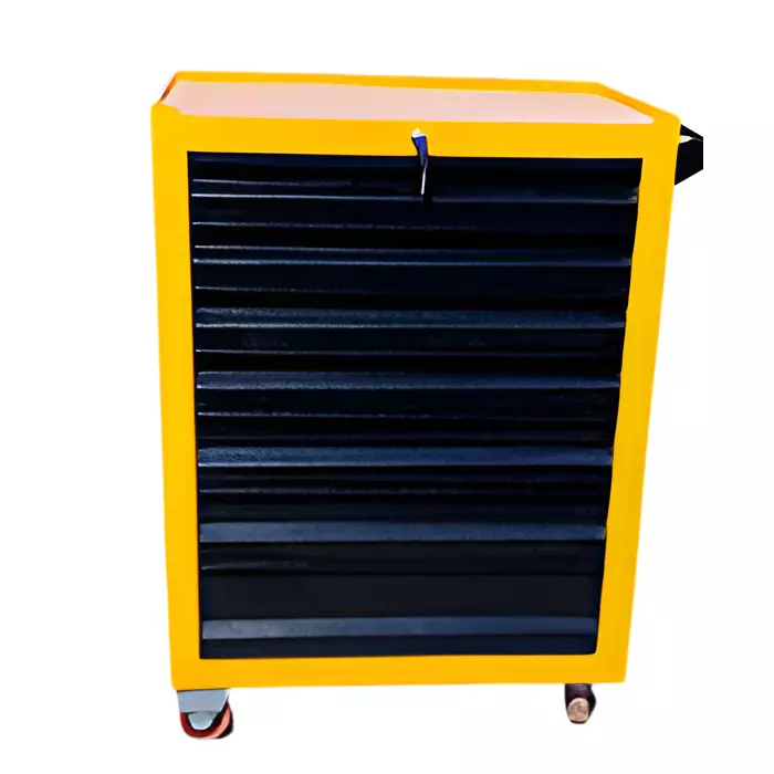 Rimsha 7-Drawer Tool Trolley with Central Locking & Telescopic Slides 4 Inch (10.16 cm) Wheel Size Yellow & Black 650x450x850 mm Mild Steel for Industrial Use