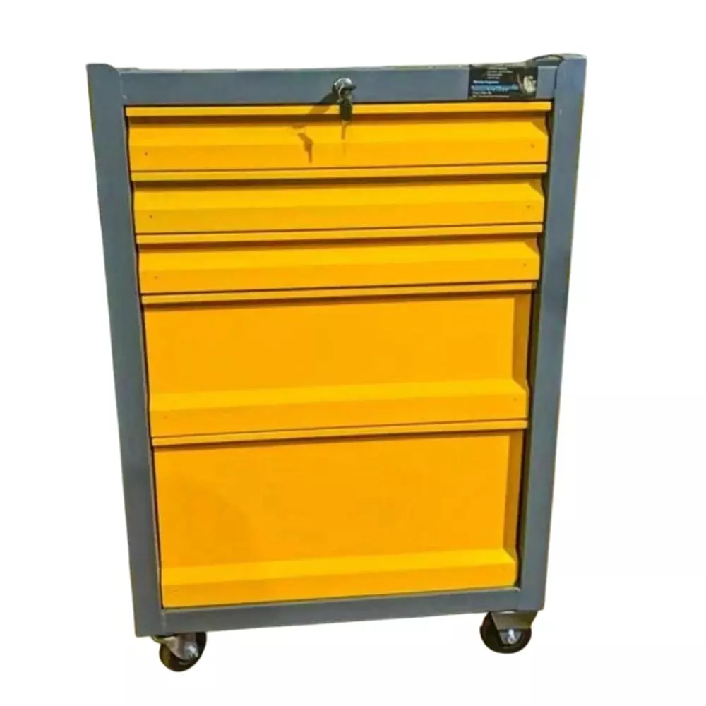 Rimsha 5-Drawer Tool Trolley with Central Locking & Telescopic Slides 4 Inch (10.16 cm) Wheel Size 650x450x850 mm Mild Steel for Industrial Use