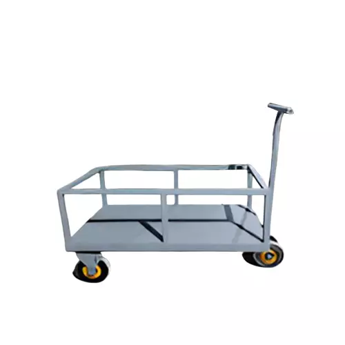 Rimsha Material Handling Trolley 6 Inch (15.24 cm) Wheel Size Solid Rubber 180° Moveable Handle 900x600x750 mm Mild Steel for Industrial Use