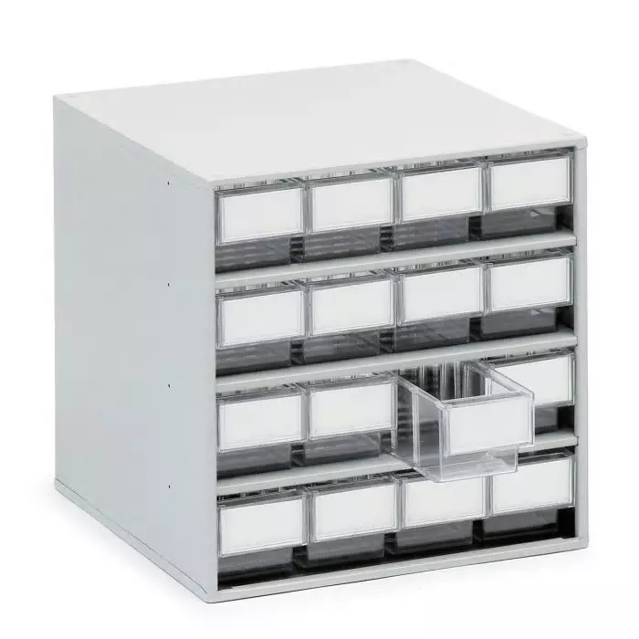 Treston 16 Drawer Storage Unit Plastic 395 x400 x400 mm Clear, 1640-1