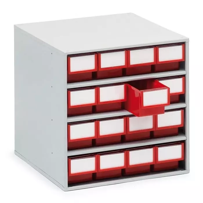 Treston 16 Drawer Storage Unit Plastic 395 x400 x400 mm Red, 1640-5