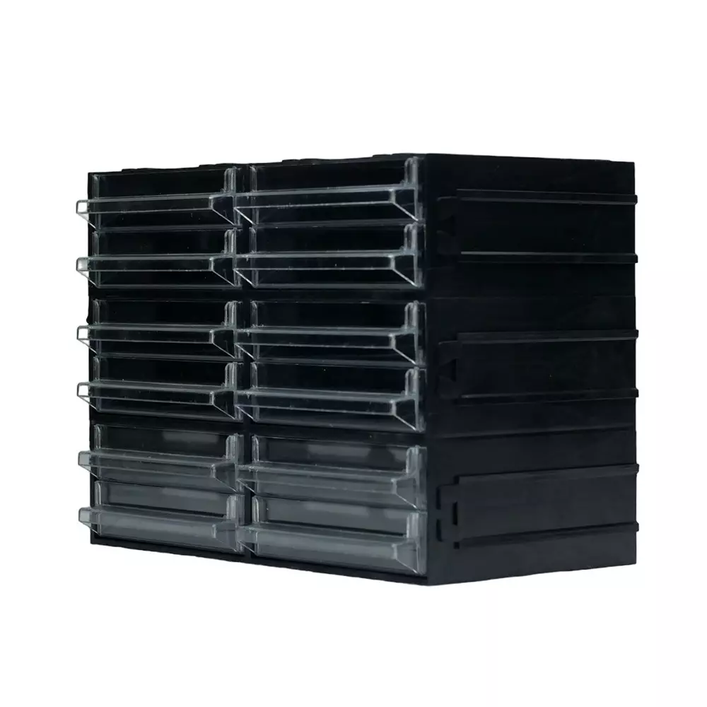 RS PRO Drawer Storage Unit 225x169x133 mm Polystyrene Black/Transparent Transparent Drawer 12, 2806417