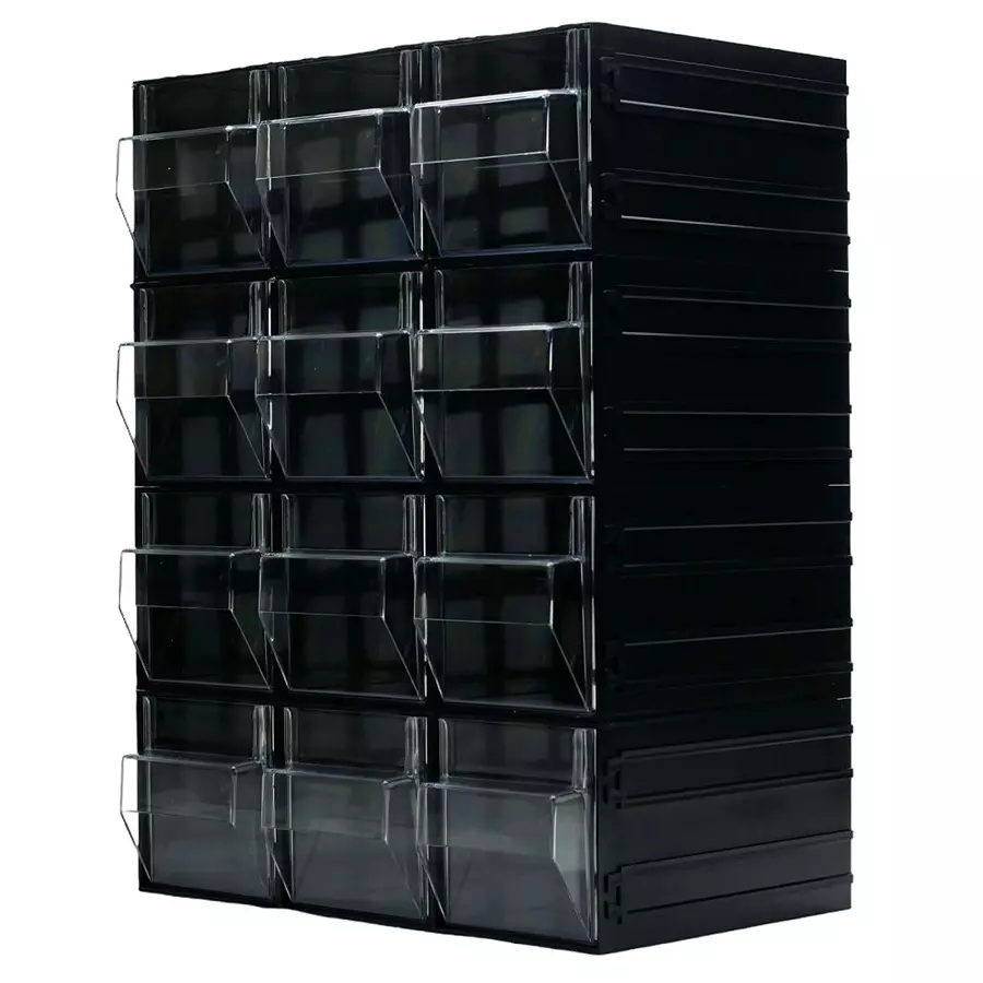 RS PRO Drawer Storage Unit 338x450x225 mm Polystyrene Transparent/Black Transparent Drawer 12, 2806418