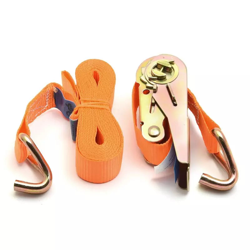 GENERIC 25 mm x 6 m Polyester Ratchet Lashing Belt With Double J Hook 0.8 to 1000 Kg (1 Ton) Load Capacity Orange